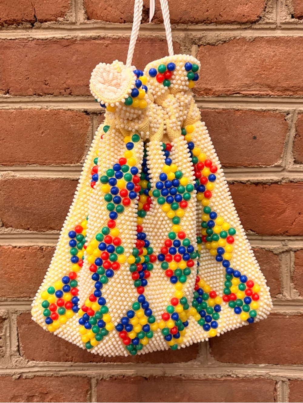 Vintage 1960’s/70’s colorful boho bubble dot reversible drawstring bag